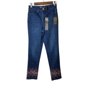 DG2 Diane Gilman Women's Embellished Embroidered Tapered Jeans Size 0